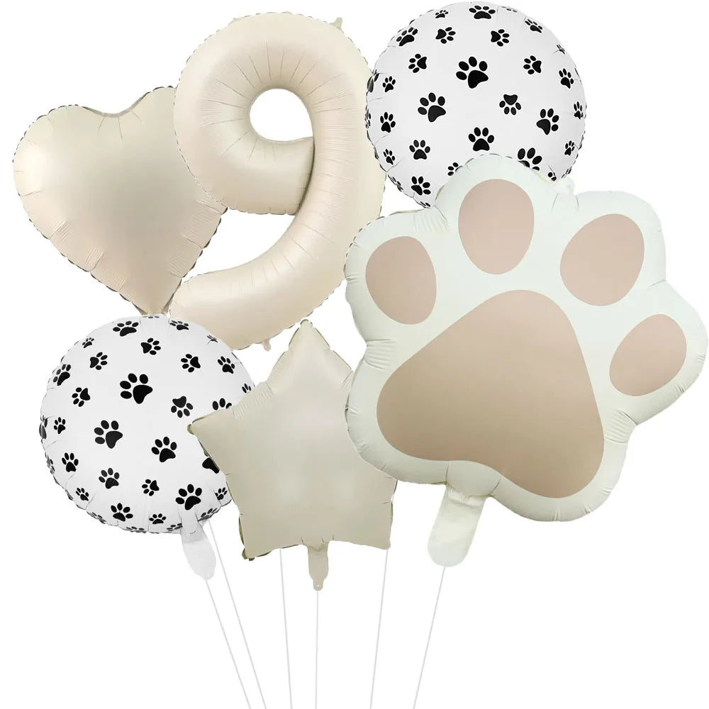Animal Paw Party Balloons Set - 6 Piece Aluminum Foil Birthday Decor