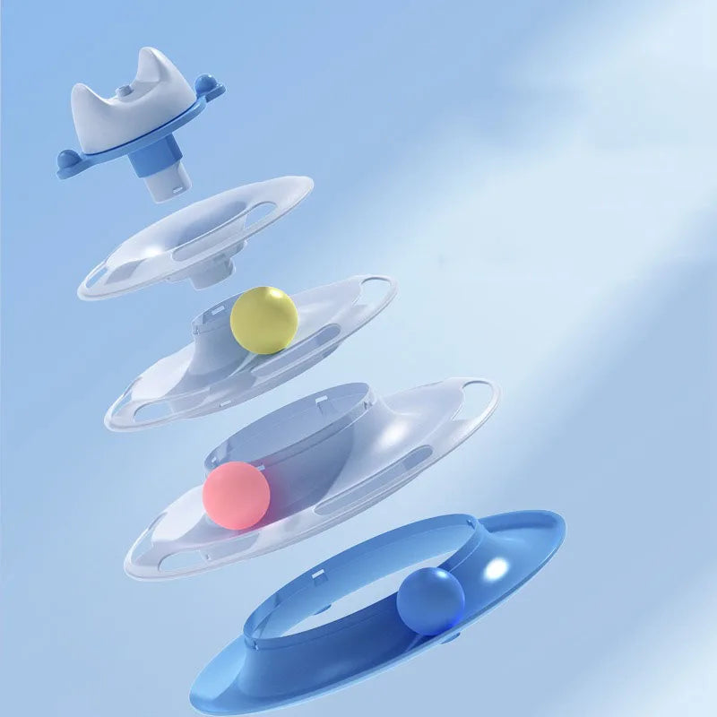 Interactive Cat Toy Tower With Track Balls And Feather