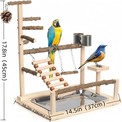 Parrot Activity Center - Wooden Bird Playstand With Swings & Ladder