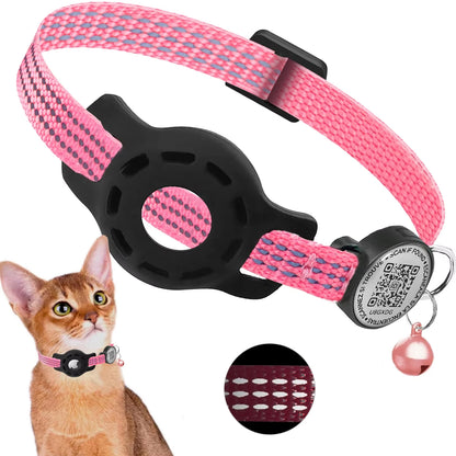 Cat GPS Collar With QR Code Tag And Airtag Case Reflective Breakaway