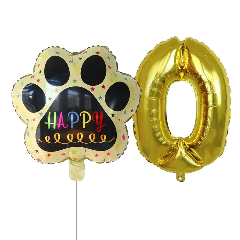 Dog Birthday Party Balloons Set - 30 Inch Paw Print Aluminum Foil