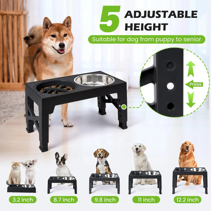 Elevated Dog Feeder With Adjustable Stand And Stainless Steel Bowls