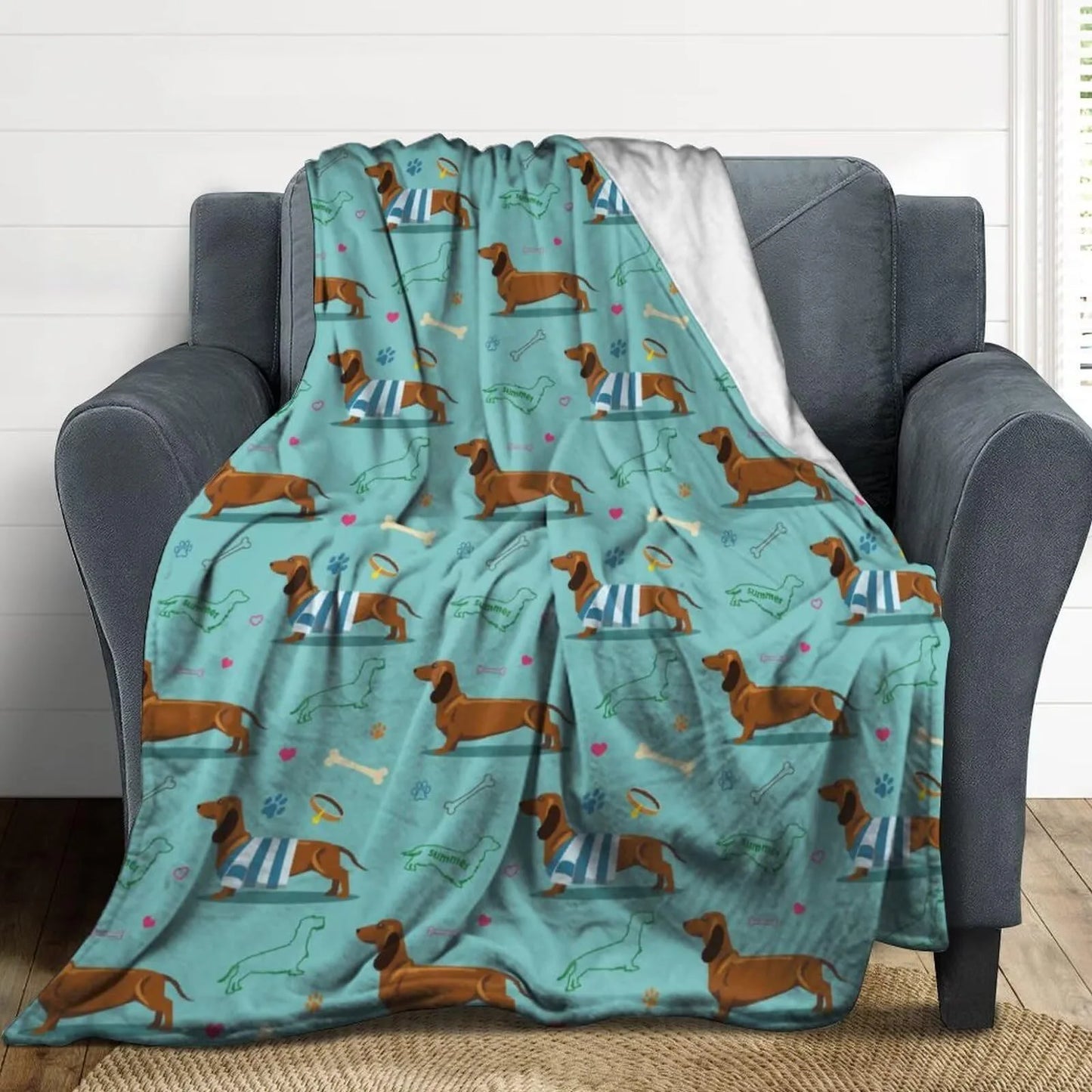 Cute Dachshund Blanket - Soft Flannel Cartoon Printed Throw