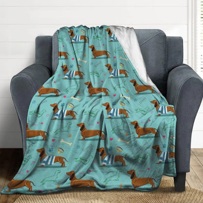 Cute Dachshund Blanket - Soft Flannel Cartoon Printed Throw