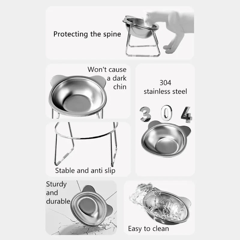 Stainless Steel Raised Cat Bowl With 15 Degree Elevated Design