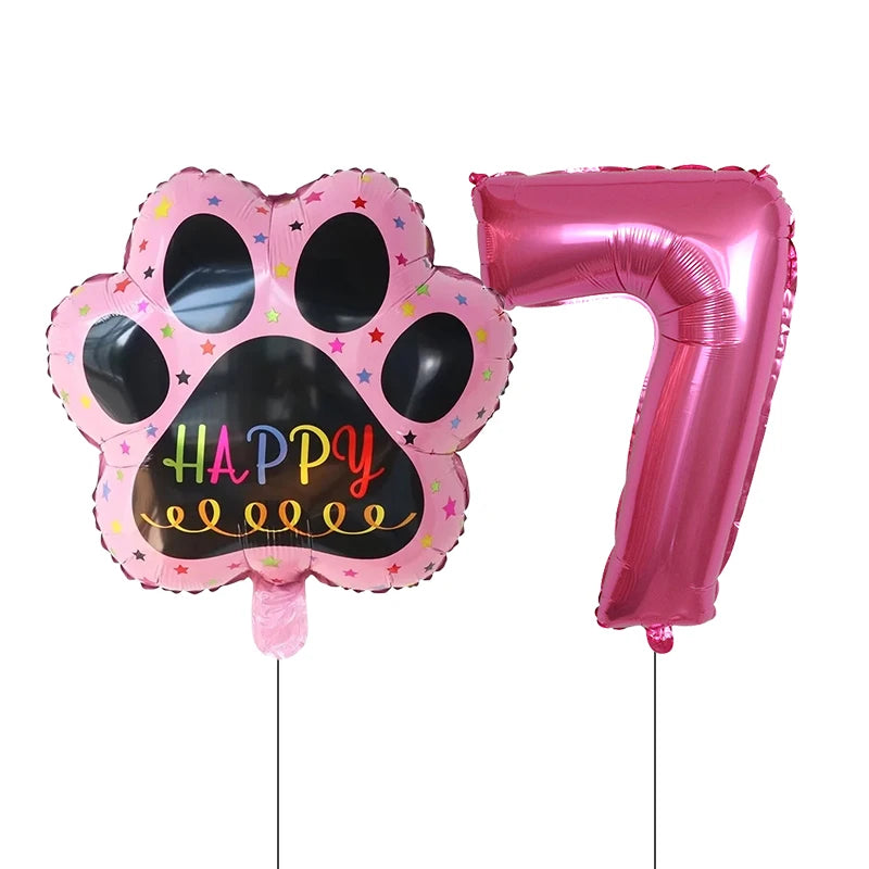 Dog Birthday Party Balloons Set - 30 Inch Paw Print Aluminum Foil