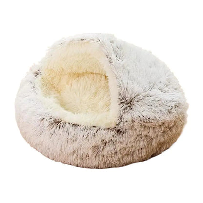 2 In 1 Soft Plush Pet Bed With Cover Round Cat Bed For Small Dogs