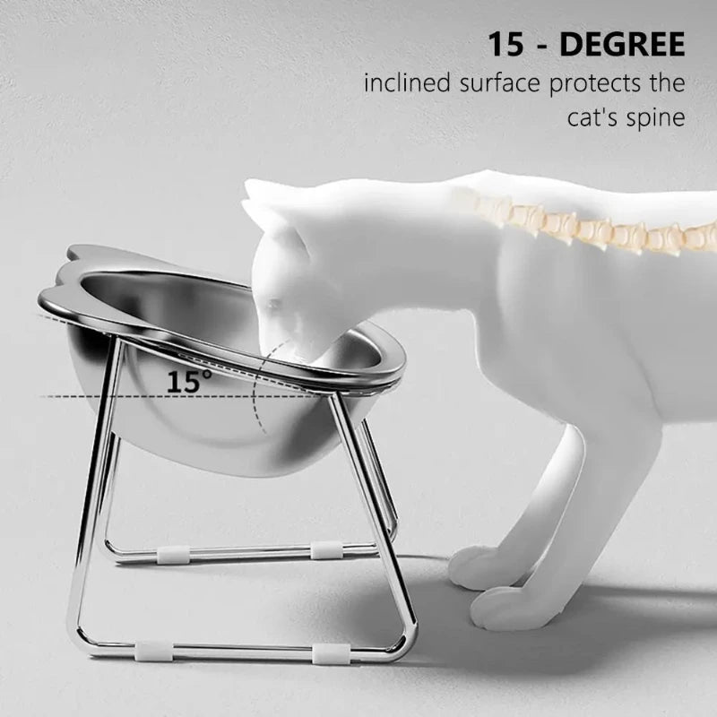 Stainless Steel Raised Cat Bowl With 15 Degree Elevated Design