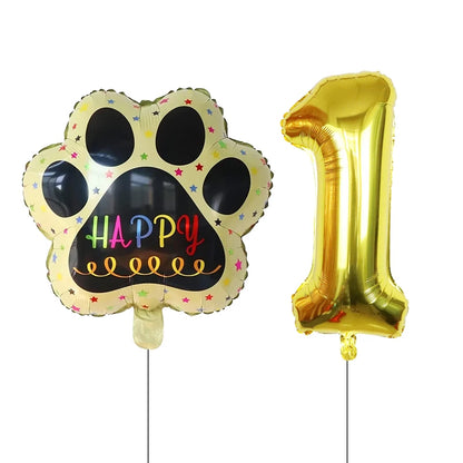 Dog Birthday Party Balloons Set - 30 Inch Paw Print Aluminum Foil