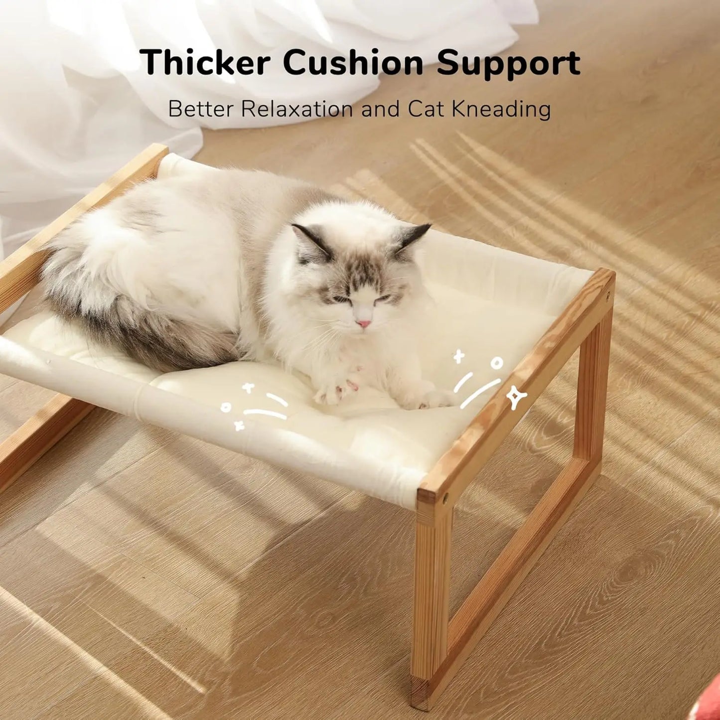 Cat Raised Wooden Bed With Removable Mattress Cover White 10kg