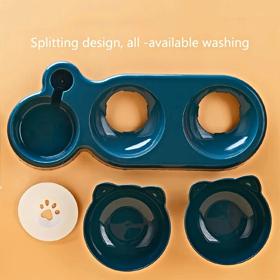 Pet Bowls With Water Feeder - 3 In 1 Tilted Cat Bowl Set