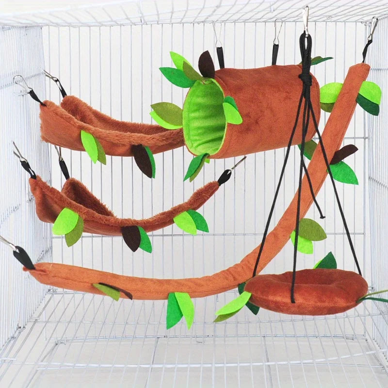 5 Piece Plush Hamster Hammock Set - Cotton Round Swing For Small Pets