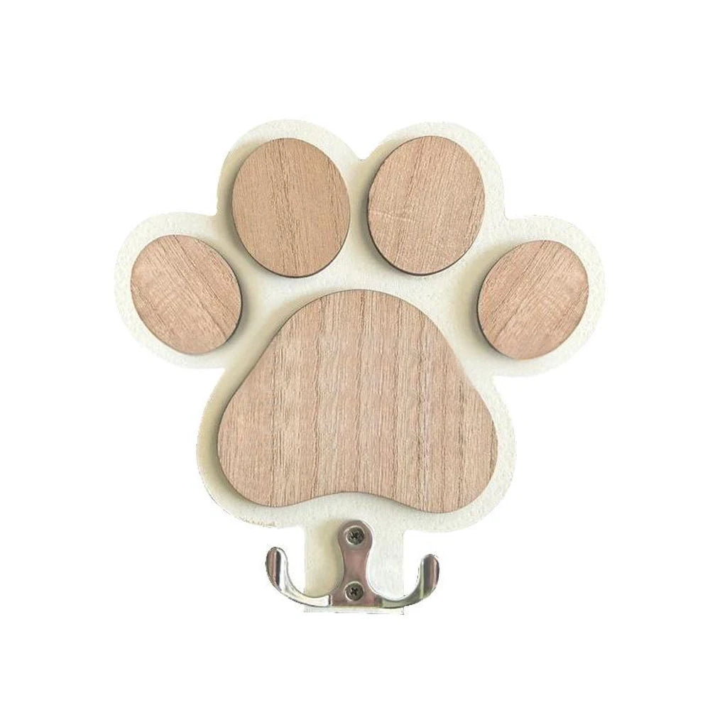 Paw Print Wooden Dog Leash Hanger Wall Hook for Pet Accessories