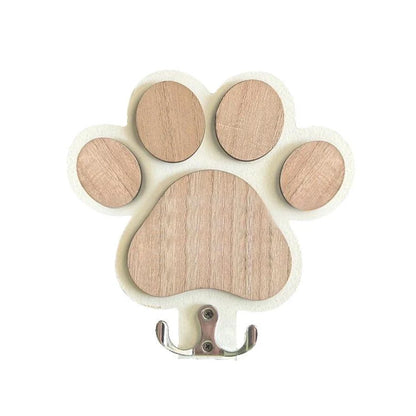 Paw Print Wooden Dog Leash Hanger Wall Hook for Pet Accessories
