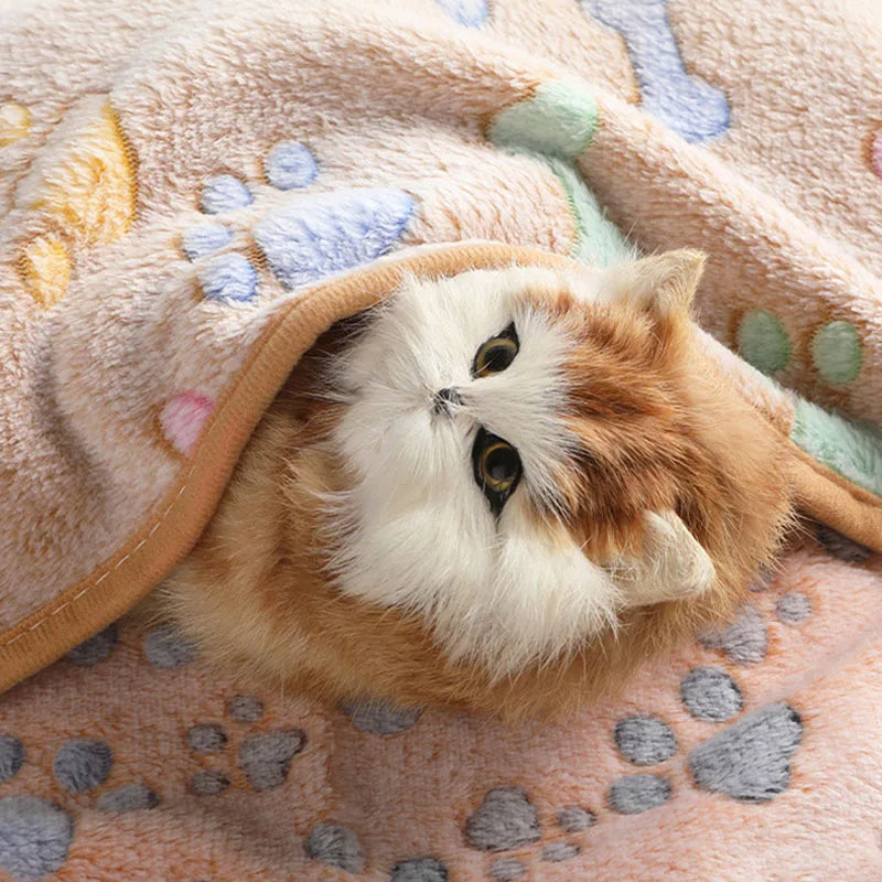Winter Velvet Pet Blanket With Paw Pattern - Soft Warm Dog Cat Mat