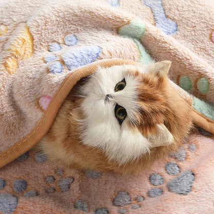 Winter Velvet Pet Blanket With Paw Pattern - Soft Warm Dog Cat Mat