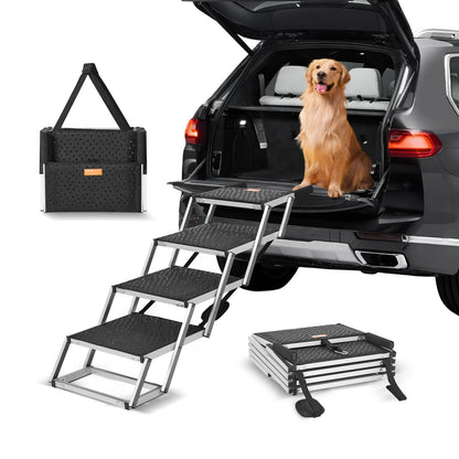 SucceBuy Dog Car Steps - Wide Folding Pet Stairs for SUV Truck