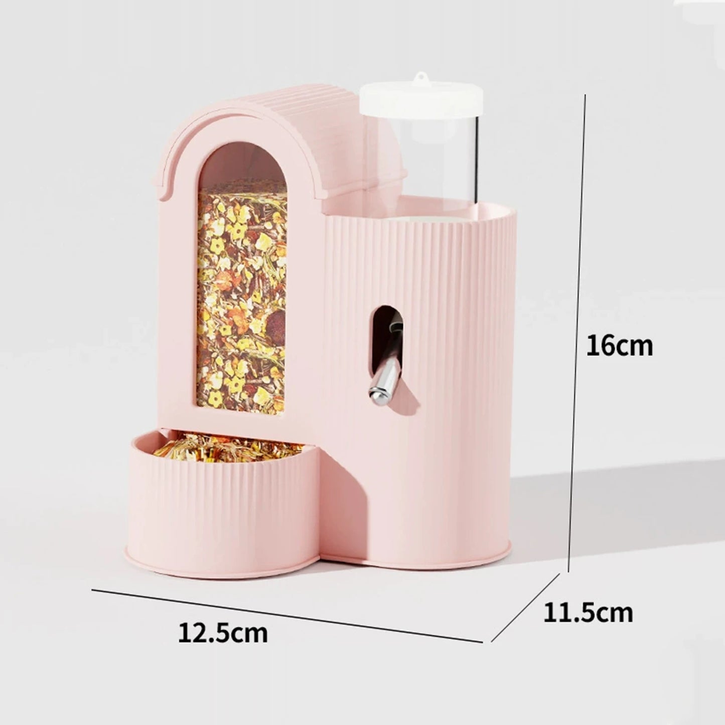 2-in-1 Hamster Feeder Waterer Automatic Food Bowl Pink