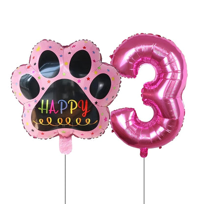 Dog Birthday Party Balloons Set - 30 Inch Paw Print Aluminum Foil