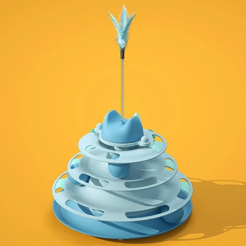 Interactive Cat Toy Tower With Track Balls And Feather